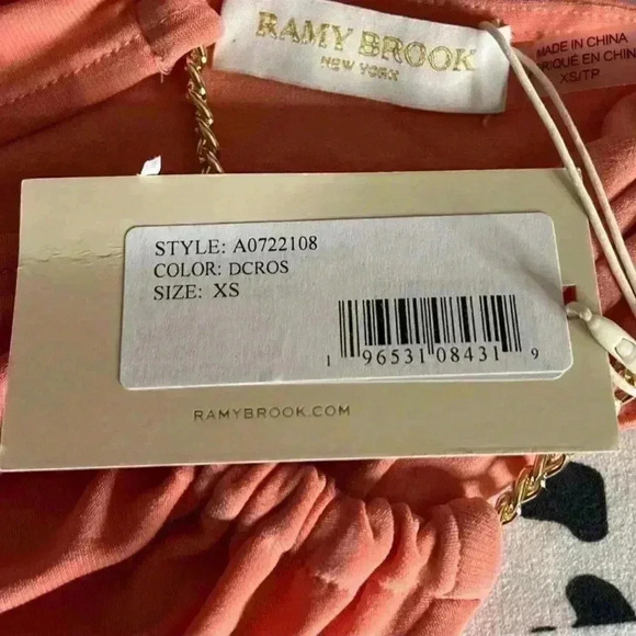 Ramy Brook Rosette Top with Gold Chain Detail in Deco Rose (Peach), Size XS. NWT - Picture 6 of 11